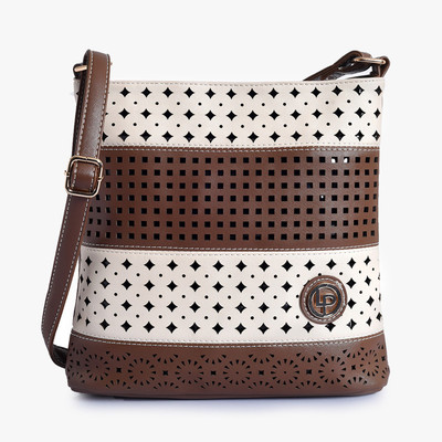 

Lino Perros Sling Bag(Brown, White)