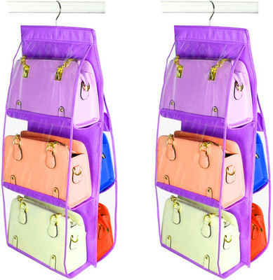 

Atorakushon Atorakushon® 6 Pocket Large Clear Purse Handbag Hanging Storage Bag/ Organizer /Closet Tidy Closet Organizer Wardrobe/ Rack Hangers Holder For Fashion Handbag Purse Storage Pouch Purple Pack of 2 Closet Organizer( )