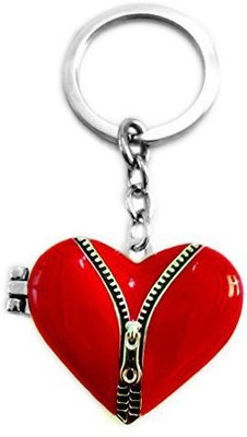 Universal Aai Zip Design Opening Love Heart with Photo Frame Metal Keychain _ red Key Chain