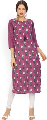 Vishudh Women Floral Print Straight Kurta(Pink)