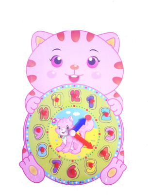 

Emob Educational Time Learning Cat Shaped Wooden Clock For Kids with Moveable Hands Features(Multicolor)