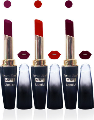 

seven seas cosmetics makeup 4g matte lipstick combo set of 3 color(red,maroon,d pink, 15 ml)