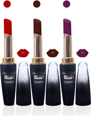 

seven seas cosmetics makeup 4g matte lipstick combo set of 3 color(red,brown,yellet, 15 ml)