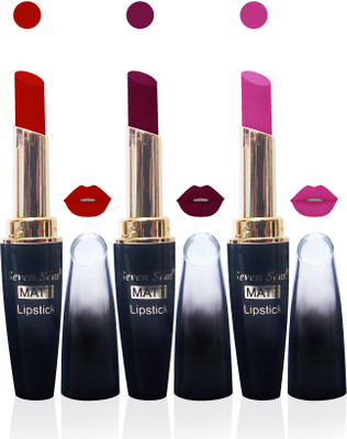

seven seas cosmetics makeup 4g matte lipstick combo set of 3 color(l pink,d pink,red, 15 ml)