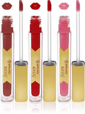 

Seven 7 seas cosmetics makeup 24 h long lasting love matte liquid lipstick kiss proff non transfer combo set of 3 color(d brown,pink,orange, 24 ml)