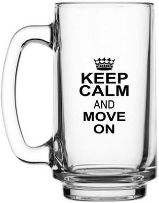 Juvixbuy Keep Calm and Move on Printed Glass Beer Mug(400 ml)