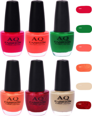 

AQ Fashion Funky Vibrant Range of Colors Nail polish Bright Magenta,Orange,Bottle Green,Shimmer Orange,Deep Magenta,Pearl(Pack of 6)