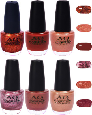 

AQ Fashion Funky Vibrant Range of Colors Nail polish Copper,Deep Brown,Nude Brown,Light Purple,Rich Brown,Pearl Nude(Pack of 6)