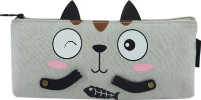 

Bag of Small Things Stylish Cat Brown Art Canvas Pencil Box(Set of 1, Brown)