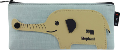 Bag of Small Things Stylish Elephant Brown Art Canvas Pencil Box(Set of 1, Light Blue)