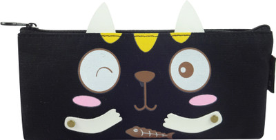 Bag of Small Things Stylish Cat Black Art Canvas Pencil Box(Set of 1, Black)