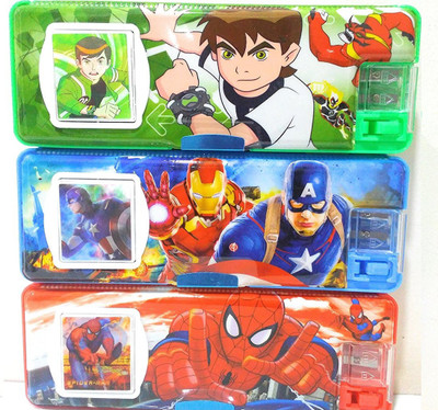 

enterkart Student Pencil Box cartoon Character Pencil Box Art Plastic Pencil Boxes(Set of 1, Red, Blue)