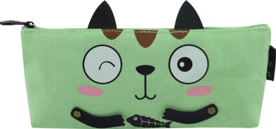 

Bag of Small Things Stylish Cat Green Art Canvas Pencil Box(Set of 1, Green)