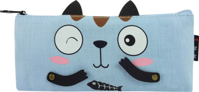 

Bag of Small Things Stylish Cat Blue Art Canvas Pencil Box(Set of 1, Blue)