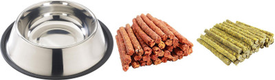 

Foodie Puppies Dog Treat Combo - Plain Stainless Steel Bowl (Medium) + Mutton Chew Sticks (1Kg) + Chicken Chew Sticks (1Kg) Chicken, Mutton Dog Chew(2 kg, Pack of 3)
