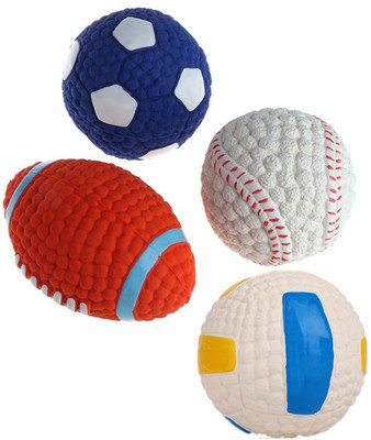 

SRI High Quality Combo Of 4 Cute Squeaky Rubber Football Toy For Puppy And Cat Rubber Squeaky Toy For Dog & Cat