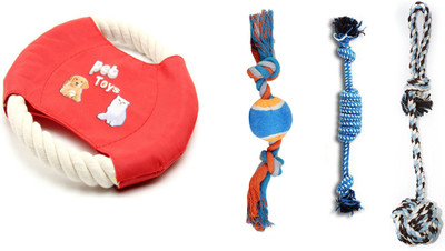 

Sri High Quality Puppy Chew Toys for Playtime and Teeth Cleaning - Natural Cotton Rope Toys With Frisbee - Set Of 4 Cotton Chew Toy For Dog & Cat