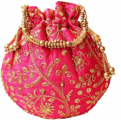 

Bagaholics Ethnic Clutch Silk Potli Batwa Pouch Bag with Metal Beadwork Gift For Women Potli(Multicolor)