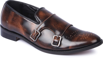 

Berto Daria Formal Leather Shoe With Double Monk Str Slip On For Men(Brown, Burnish brown