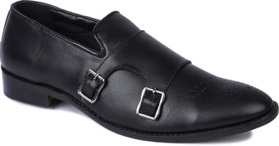 

Berto Daria Formal Leather Shoe With Double Monk Str Slip On For Men(Black