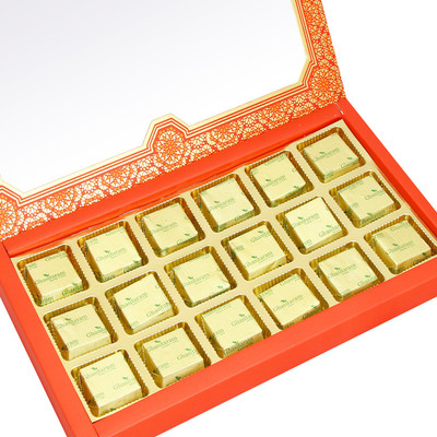Ghasitaram Gifts Mewa Bites- 18 pcs Orange Printed Mewa Bites Box Box(360 g)