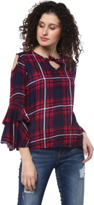 MAYRA Casual Full Sleeve Checkered Women Red Top