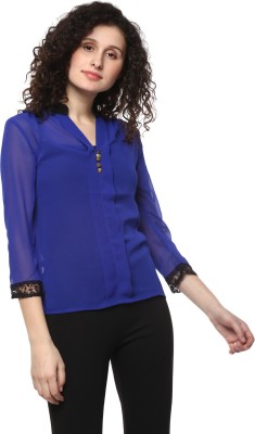 MAYRA Casual 3/4 Sleeve Solid Women Blue Top