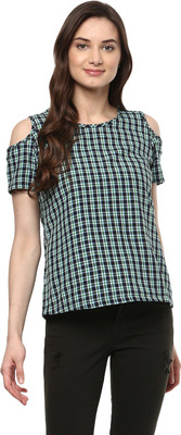 MAYRA Casual Short Sleeve Checkered Women Multicolor Top