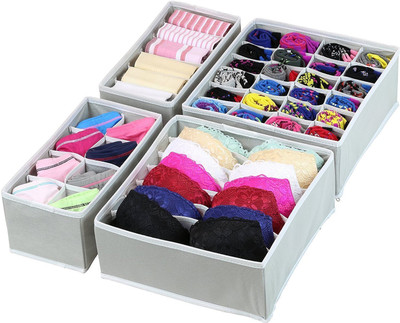 

House of Quirk Foldable Closet Organizer Storage Boxes (Set of 4)(Grey)(Grey)