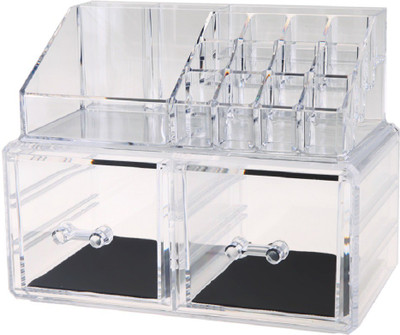 

Connectwide Acrylic Jewelry & Cosmetic Organizer: 2 Drawer Set-Multilayer Makeup Holder Vanity Box(Clear)