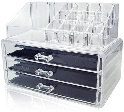 Inditradition 3 layer Cosmetic & Make Up Organizer Cum Storage Box Organizer Vanity Box(White)