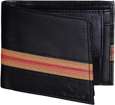 Walrus Men Black Genuine Leather Wallet(7 Card Slots), Black & tan