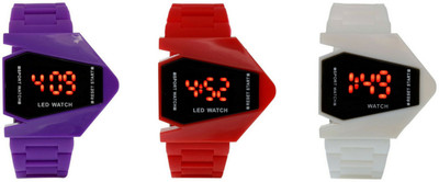

SP Airkraft Shape LED Purple+Red+White Color Combo of 3 Watch - For Boys & Girls
