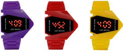 

Orayan Airkraft Shape LED Purple+Red+Yellow Color Combo of 3 Watch - For Boys & Girls