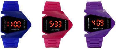 

victance Airkraft Shape LED Blue+Pink+Purple Color Combo of 3 Watch - For Boys & Girls