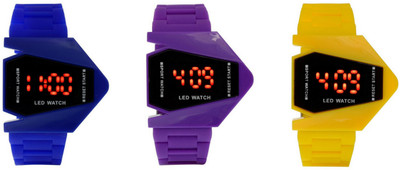 

Orayan Airkraft Shape LED Blue+Purple+Yellow Color Combo of 3 Watch - For Boys & Girls