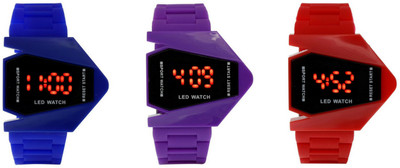 

victance Airkraft Shape LED Blue+Purple+Red Color Combo of 3 Watch - For Boys & Girls