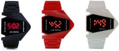 

SP Airkraft Shape LED Black+Red+White Color Combo of 3 Watch - For Boys & Girls
