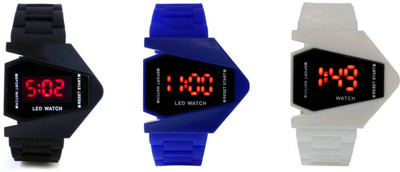 

victance Airkraft Shape LED Black+Blue+White Color Combo of 3 Watch - For Boys & Girls