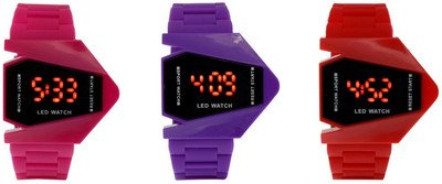 

SP Airkraft Shape LED Pink+Purple+Red Color Combo of 3 Watch - For Boys & Girls