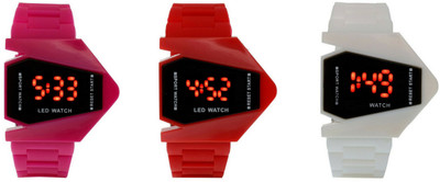 

victance Airkraft Shape LED Pink+Red+White Color Combo of 3 Watch - For Boys & Girls