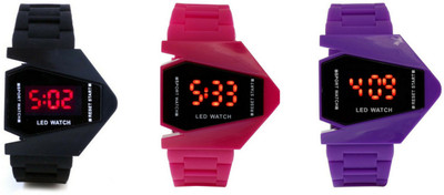 

SP Airkraft Shape LED Black+Pink+Purple Color Combo of 3 Watch - For Boys & Girls