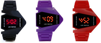 

SP Airkraft Shape LED Black+Purple+Red Color Combo of 3 Watch - For Boys & Girls