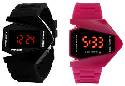 

SP Rocket LED Black+Pink Color Combo of 2 Watch - For Boys & Girls