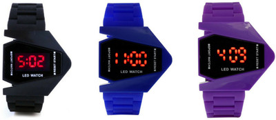 

SP Airkraft Shape LED Black+Blue+Purple Color Combo of 3 Watch - For Boys & Girls