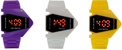 

SP Airkraft Shape LED Purple+White+Yellow Color Combo of 3 Watch - For Boys & Girls
