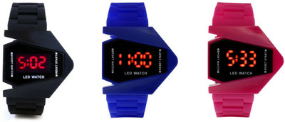 

victance Airkraft Shape LED Black+Blue+Pink Color Combo of 3 Watch - For Boys & Girls