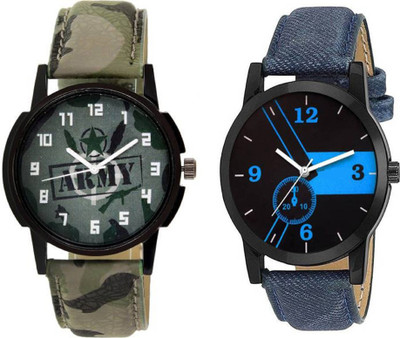 

Rage Enterprise New Fancy Green & Blue Leather Belt Set Of 2 Men Watch - For Boys