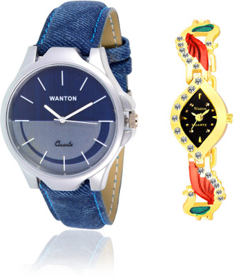 

Wanton WT01P10 gold kundan peacock with blue multicolor dial combo watch for couple men and women Watch - For Boys & Girls