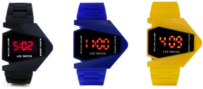 

victance Airkraft Shape LED Black+Blue+Yellow Color Combo of 3 Watch - For Boys & Girls